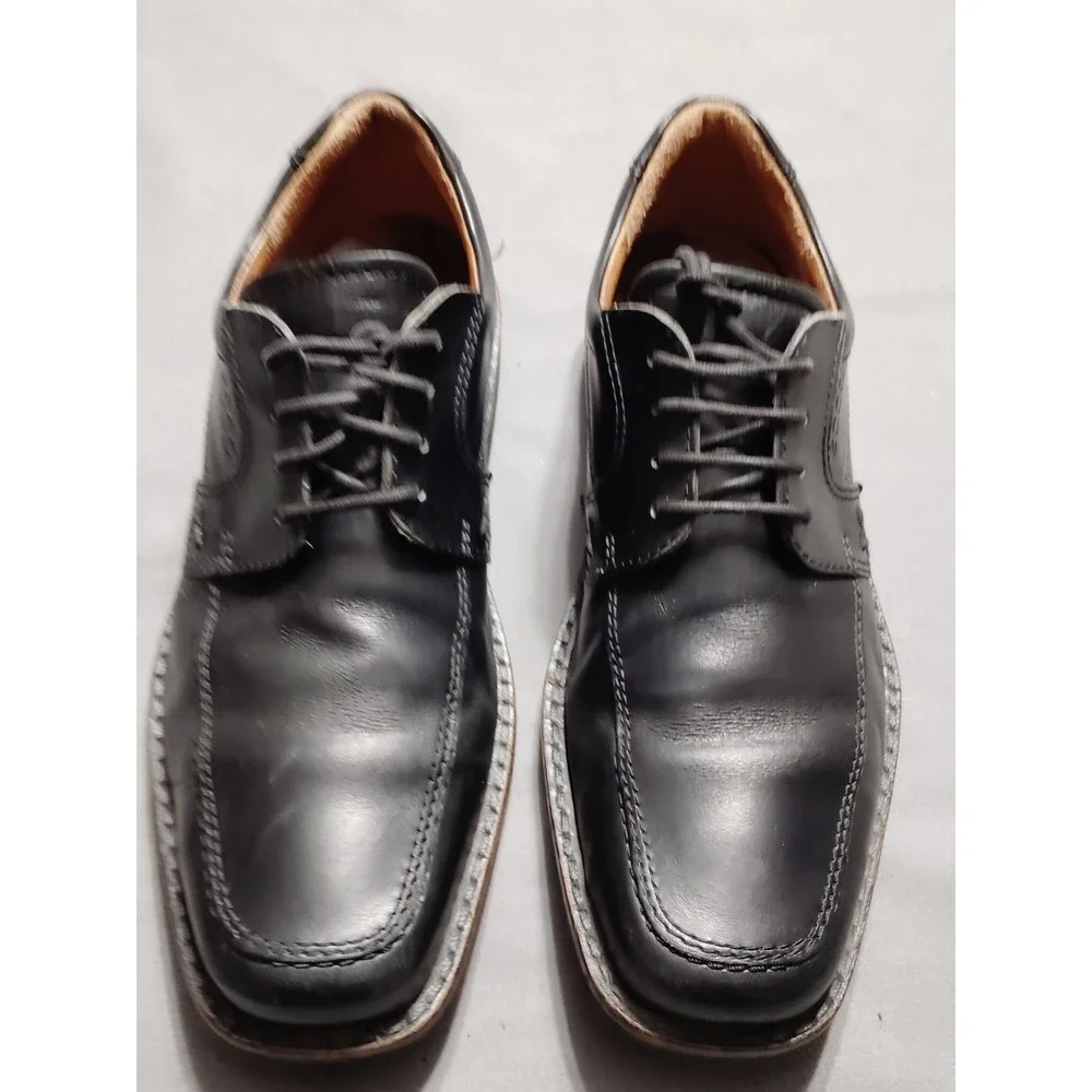 ECCO Shoes Men 40 Seattle Arch Support Bicycle Toe Oxford Black Leather Lace Up*